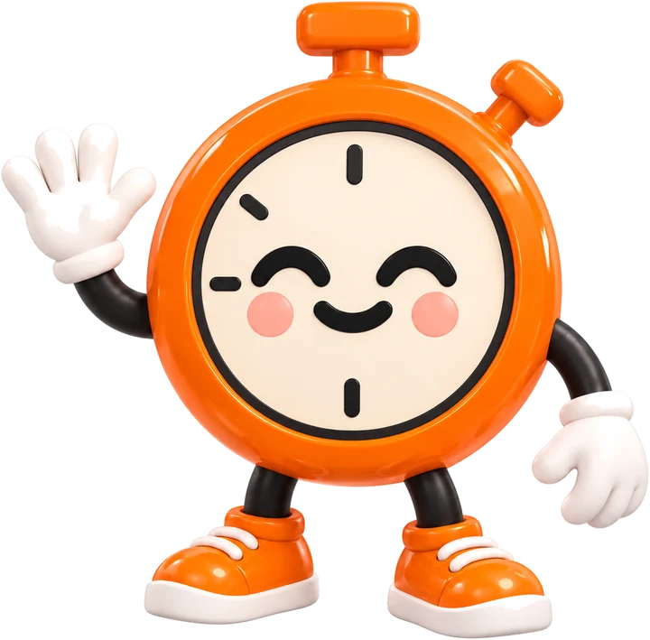 Miss, la mascotte NodeMiss : une horloge orange souriante qui fait coucou de la main